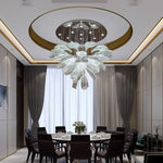 lustre suspendu led cristal transparent forme feuilles fleurs moderne luxe salon hall villa