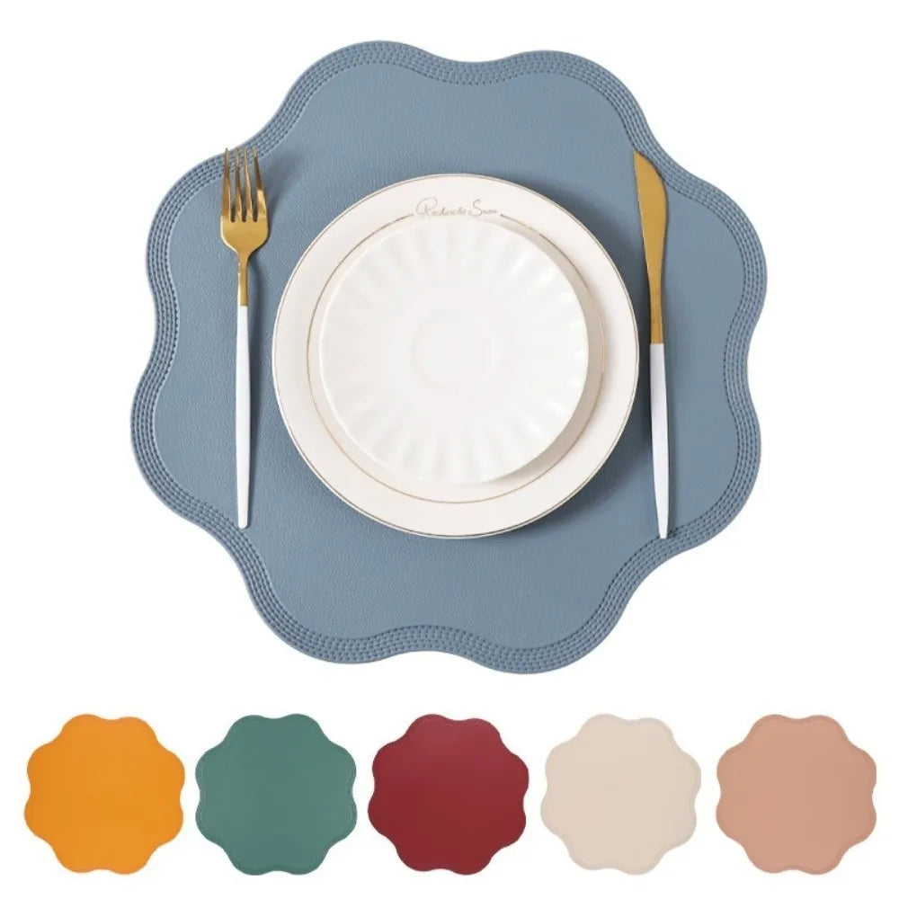 placemat moderne bleu rose gris élégant bords dentelés bord assiette fourchette couteau resistant