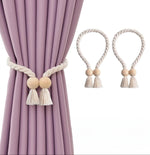 boucles aimants bois pompons franges rideau moderne rustique tissu coton corde tressée violet clair