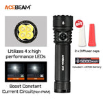 lampe poche rechargeable led noire 30w intense stroboscope auto défense texturée moderne
