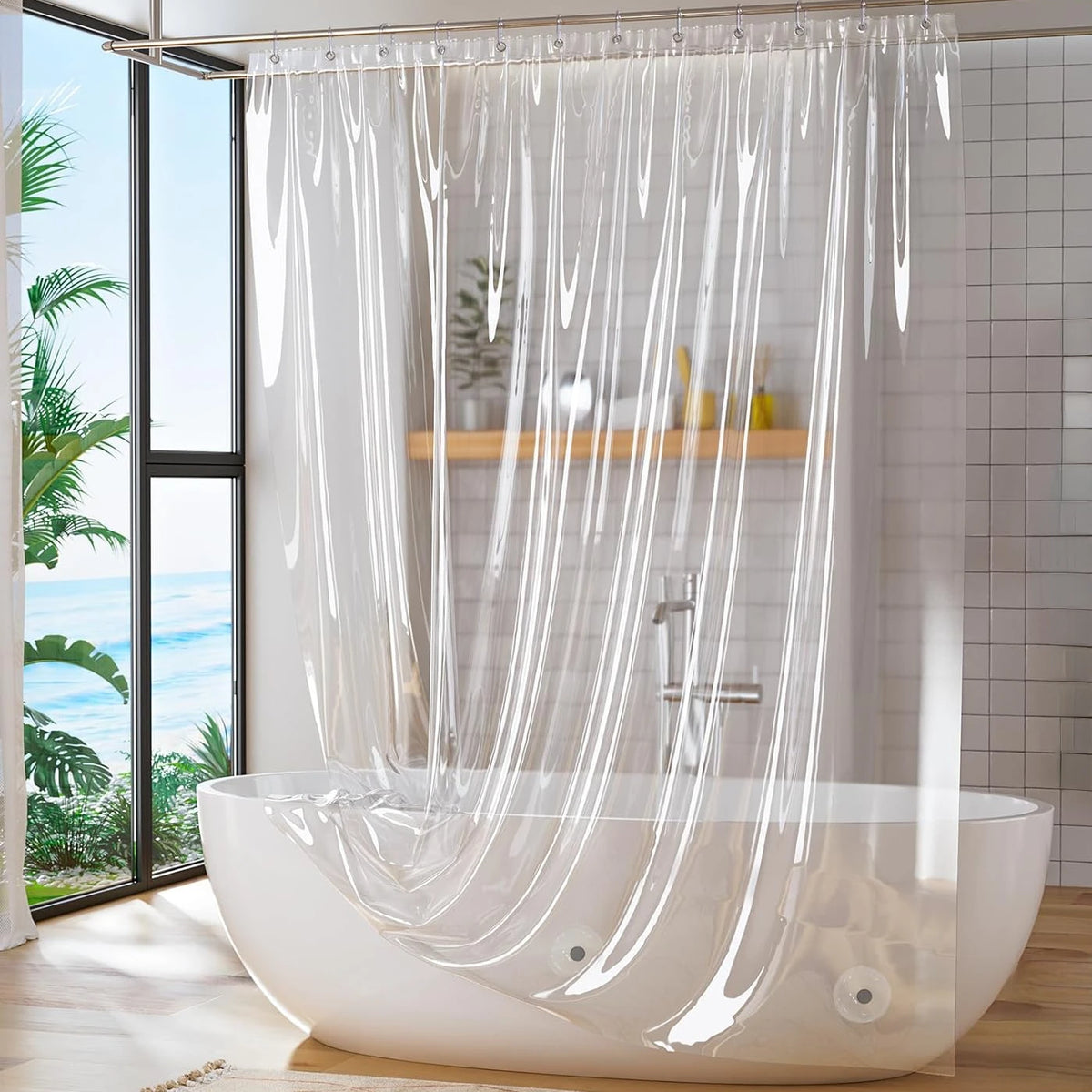 rideau douche moderne transparent aimants gris rose 72x72