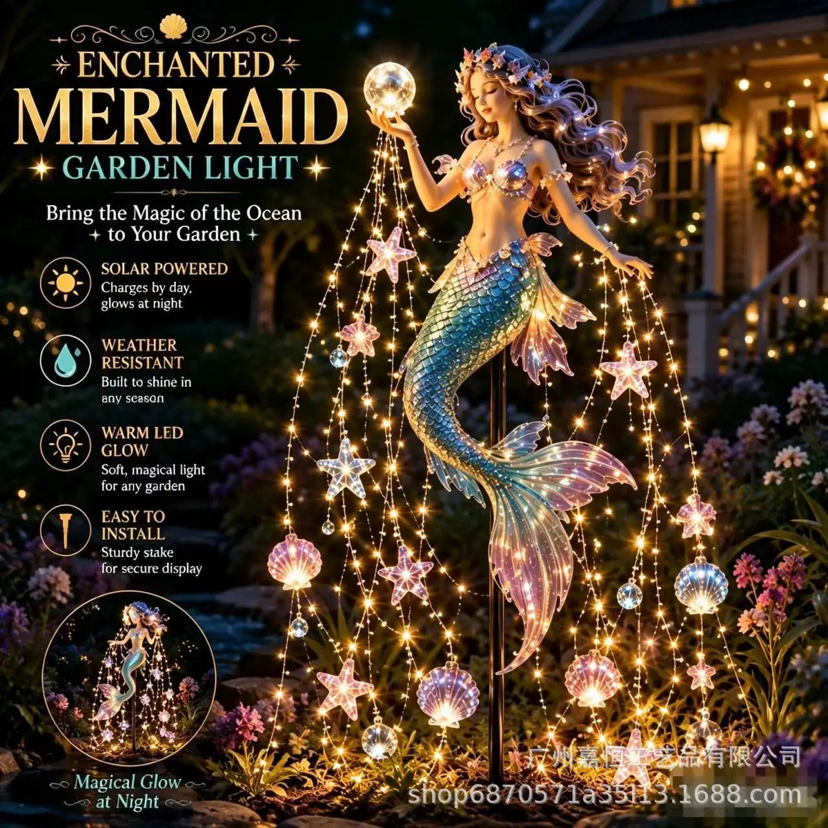 figurine lumineuse fée violet papillons fleurs couronne florale piquet métalliqueextérieur