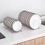 rangement assiettes couvercles casserole acier inoxydable blanc moderne minimaliste drainage auto transparent bois texturé