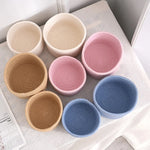 corbeilles rangement tissées coton blanc rose bleu clair pliables respectueuses l'environnement multifonctionnelles moderne rustique