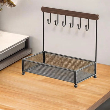 porte clés mural industriel hooks noir marron clair maille métallique plateau roulette facile nettoyage