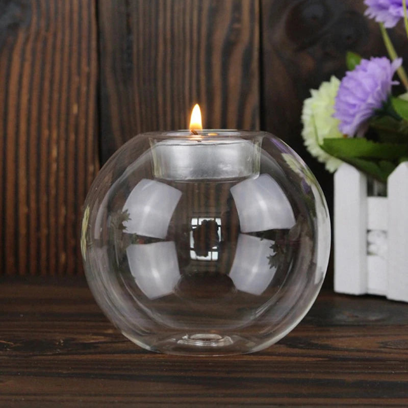 bougeoir transparent sphérique moderne verre haute qualité élégant ambiance romantique bougie
