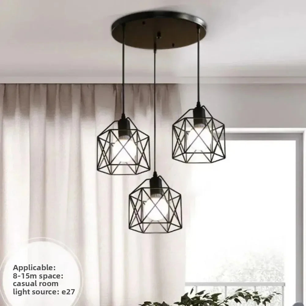 suspension lumineuse industrielle noir grille géométrique opacité ampoules e27
