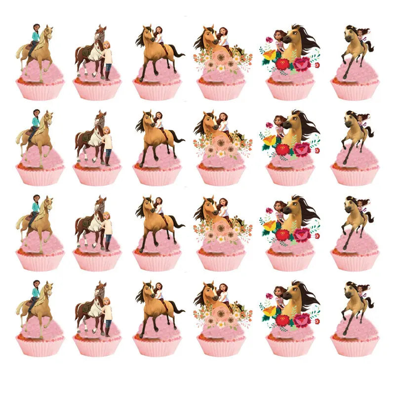 assiettes festives anniversaire dessin animé chevaux personnages papier coloré serviettes gobelets nappe tablecloth