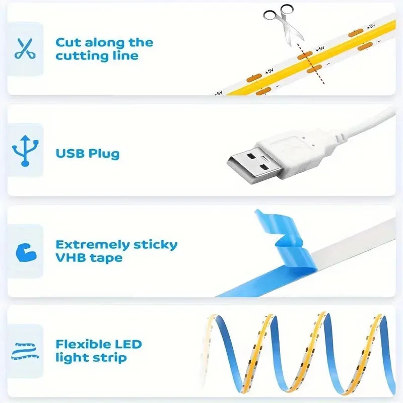 ruban led flexible blanc adhésif 3000k 4000k 6000k moderne minimaliste usb