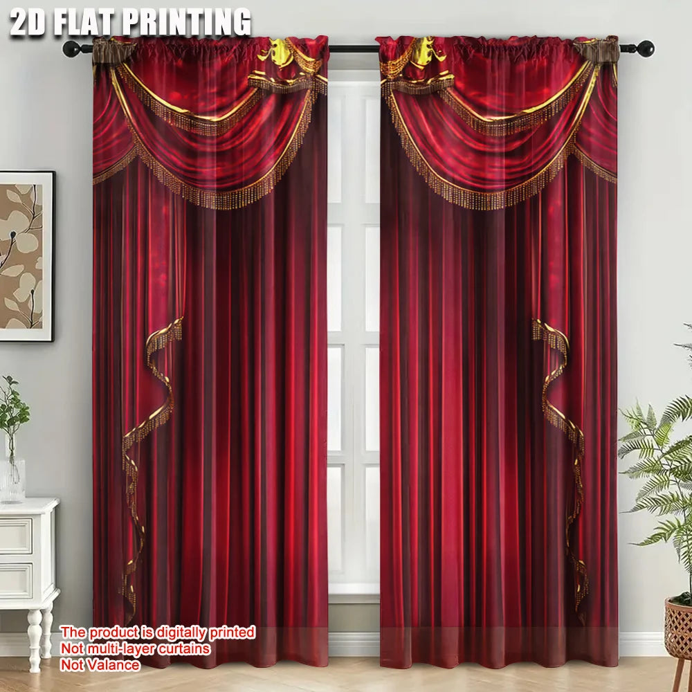 rideaux occultants rouge élégants franges dorées opaques moderne chambre salon pièces polyester