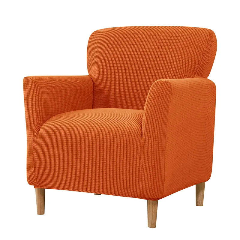 housse fauteuil jacquard carreaux moderne bleu beige gris extensible adhésif