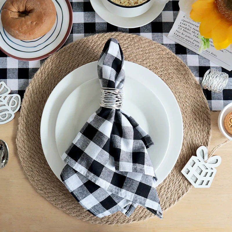 serviettes table jaune blanc carreaux classiques opaques ruban maison restaurant pack six