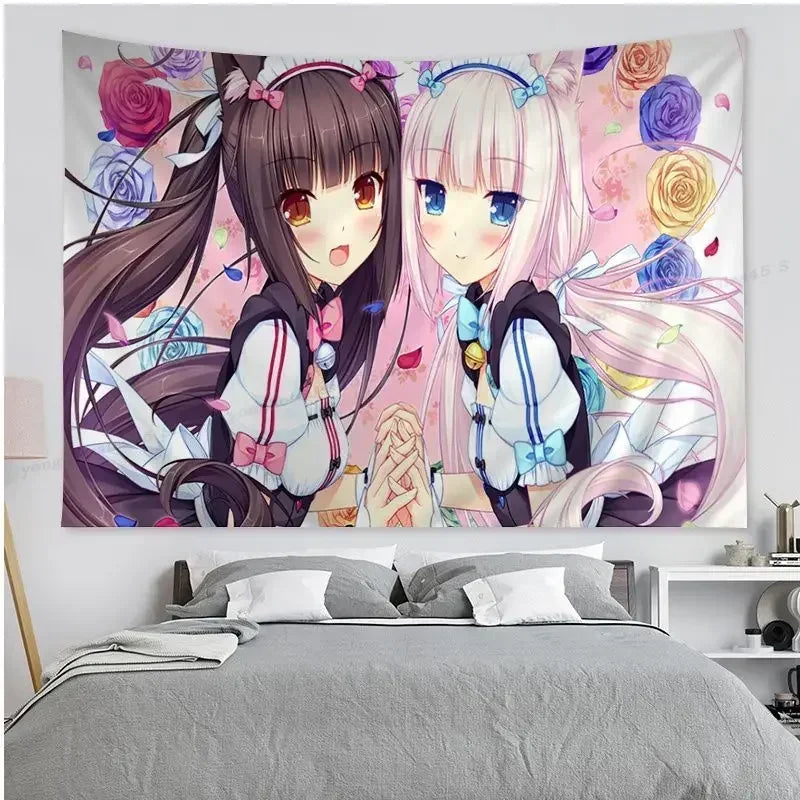 Tapisserie murale bohème colorée anime mandala bleue