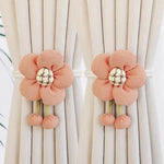 bracelets rideau crochetés fleur rustiques accessoires fenêtres beige clair foncé horizontal