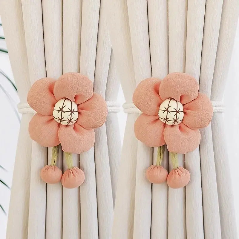 bracelets rideau crochetés fleur rustiques accessoires fenêtres beige clair foncé horizontal