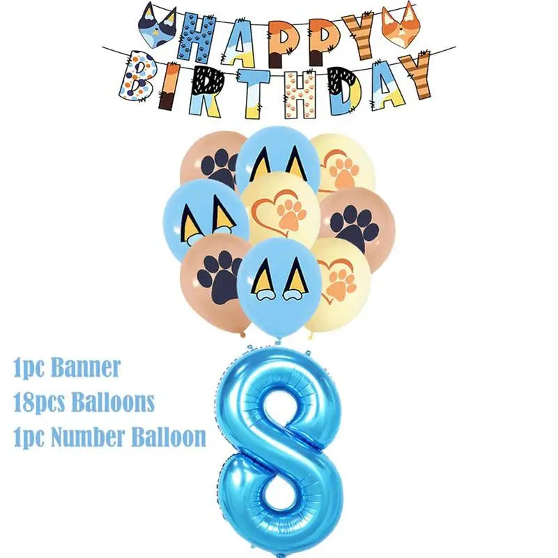 kit decoration anniversaire chien bleu assiettes gobelets serviettes guirlande support cupcake decor animaux