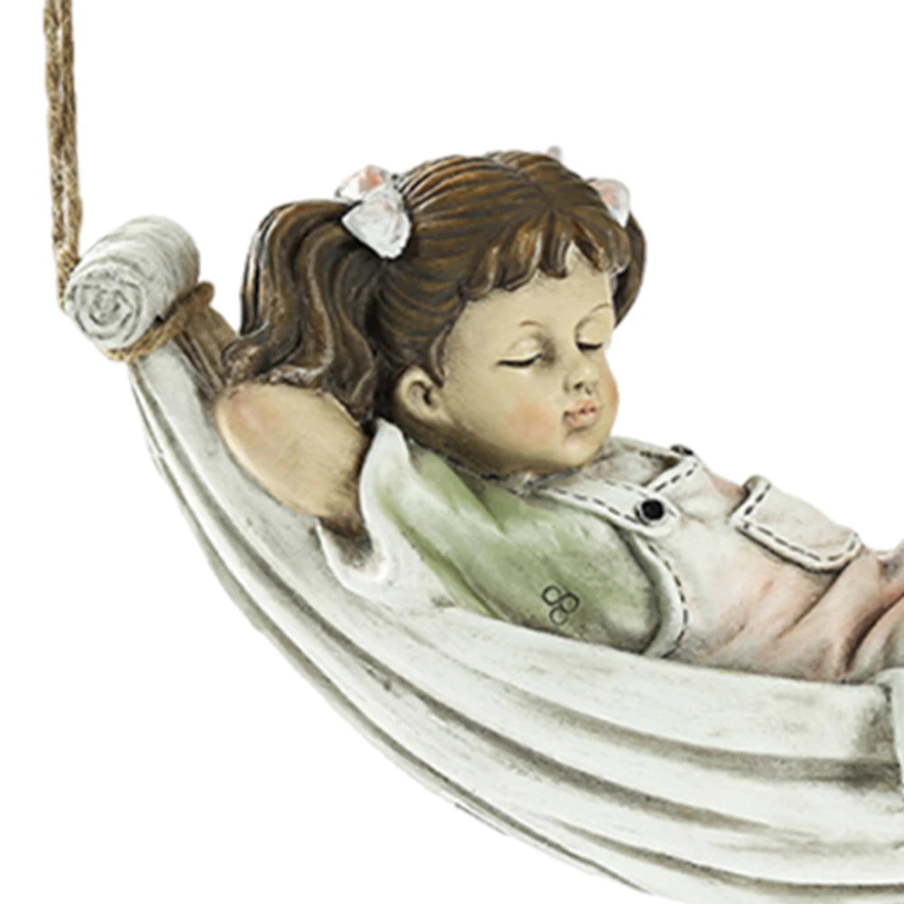 statue jardin résine enfant dormant hamac fille garçon beige blanc verte marron