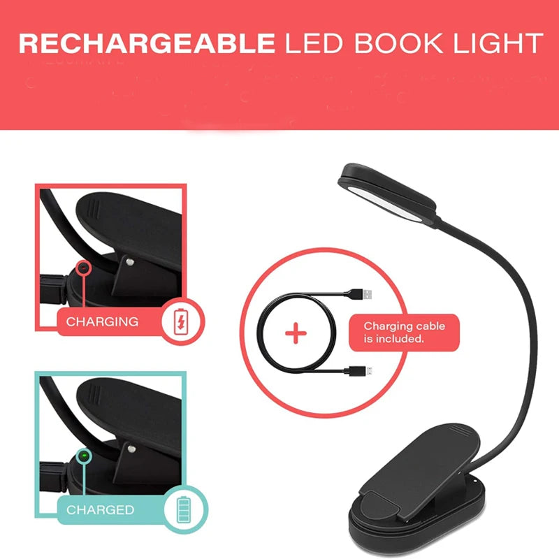 lampe led clipable lecture rechargeable bloque lumière bleue moderne minimaliste niveaux luminosité câble