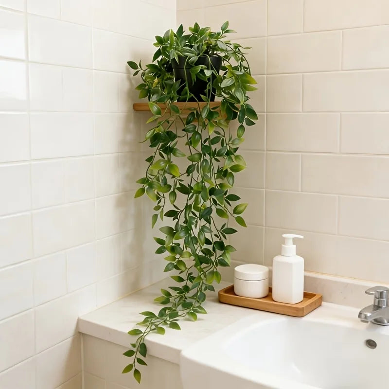 décoration murale plante artificielle vigne verte feuilles fines moderne intérieur salon