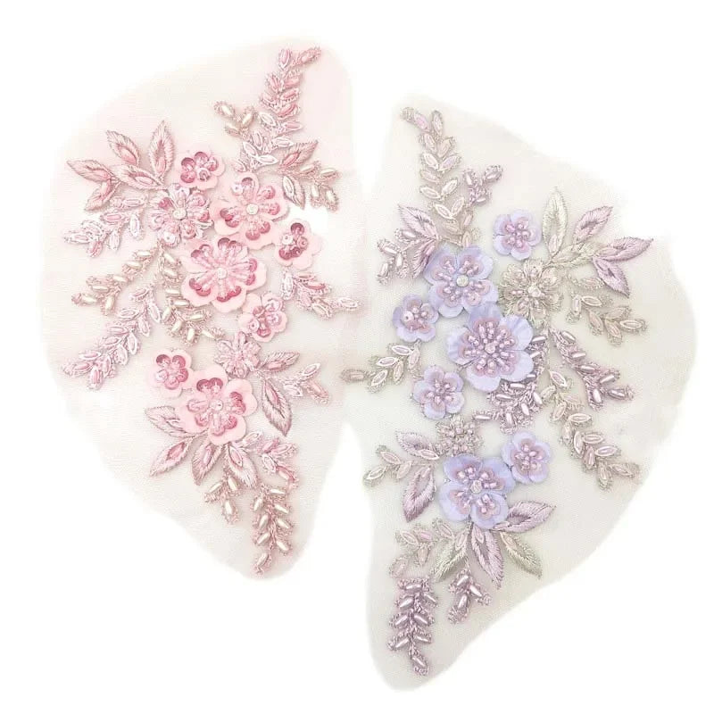 appliques textiles fleurs brillants broderie polyester rose pâle bleu marine noir decorative setSize setSize