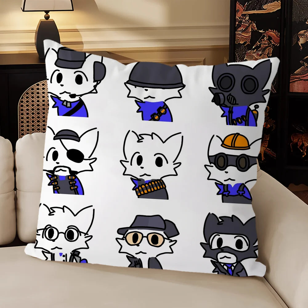 housse coussin carrée motif chat mignon décoratif salon chambre moderne coton blanc noir