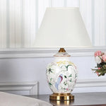 lampe table moderne abat jour fleurs oiseaux classique blanc doré vintage