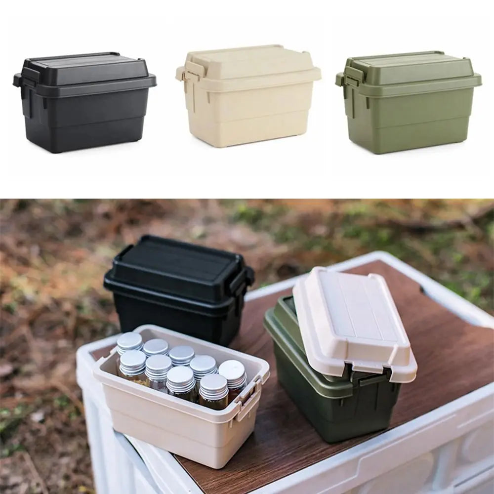 boîtes rangement camping beige vert noir pots conservation couvercle poignées durable respectueux environnement pratique