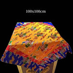 tapis traditionnel brodé patchwork géométrique couleurs vives élégant table manger