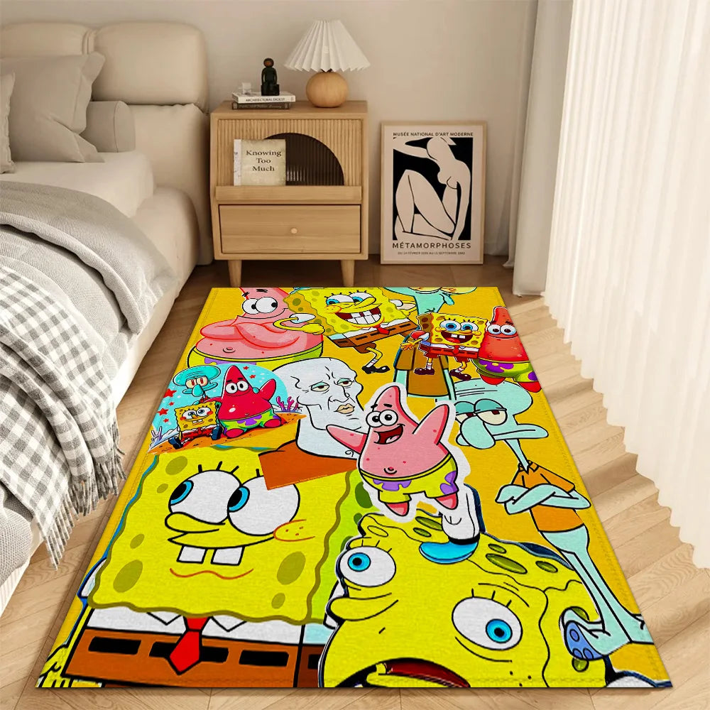 tapis moderne antidérapant adhésif résistant bactéries absorbant dessin animé spongebob bleu jaune vert