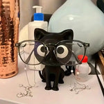 support rangement lunettes forme chat cartoon humoristique lunettes rectangulaires transparentes chainette perlée