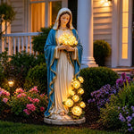 statue vierge marie roses led bleu blanc jardin decoration religieuse patioextérieur
