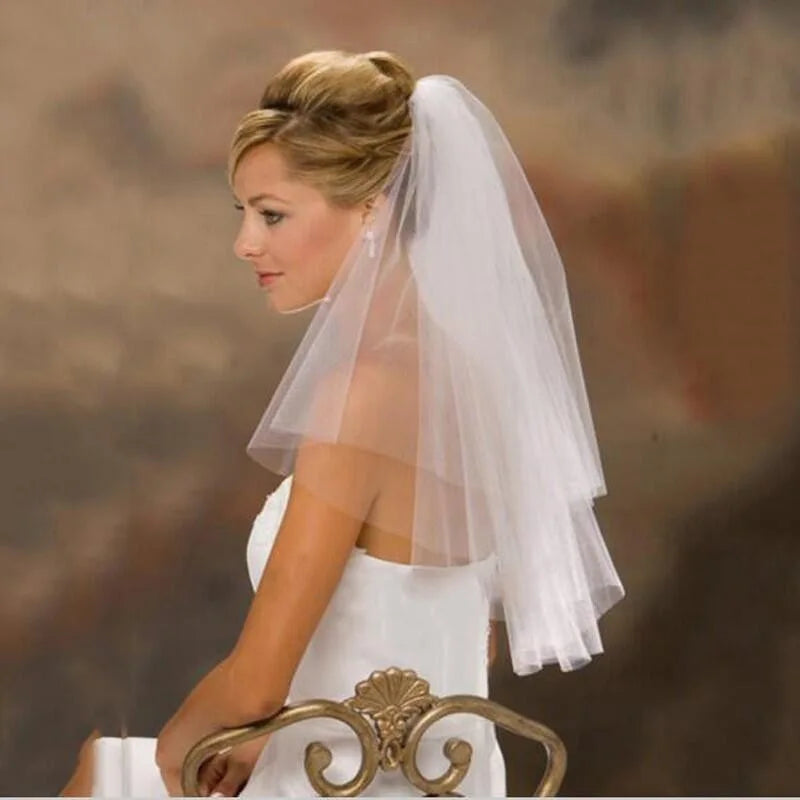 voile mariée deux couches tulle blanc bord coupé peigne élégant transparent classique femme erotique