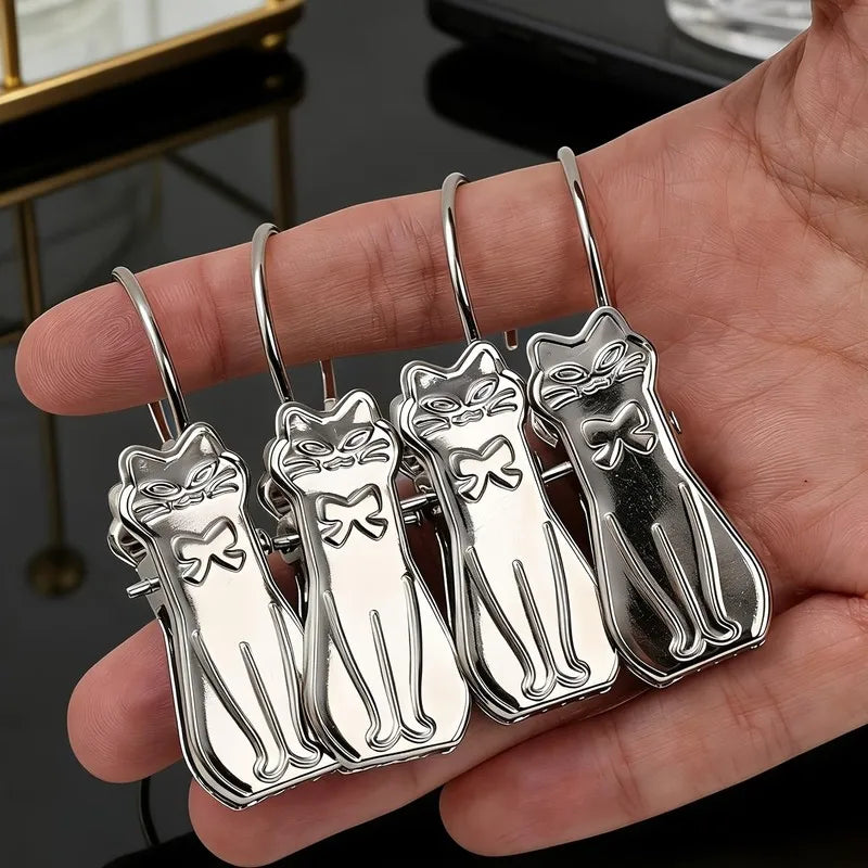 pince rideau chat stylisé moderne fixations métal durable 60mm 19mm argenté