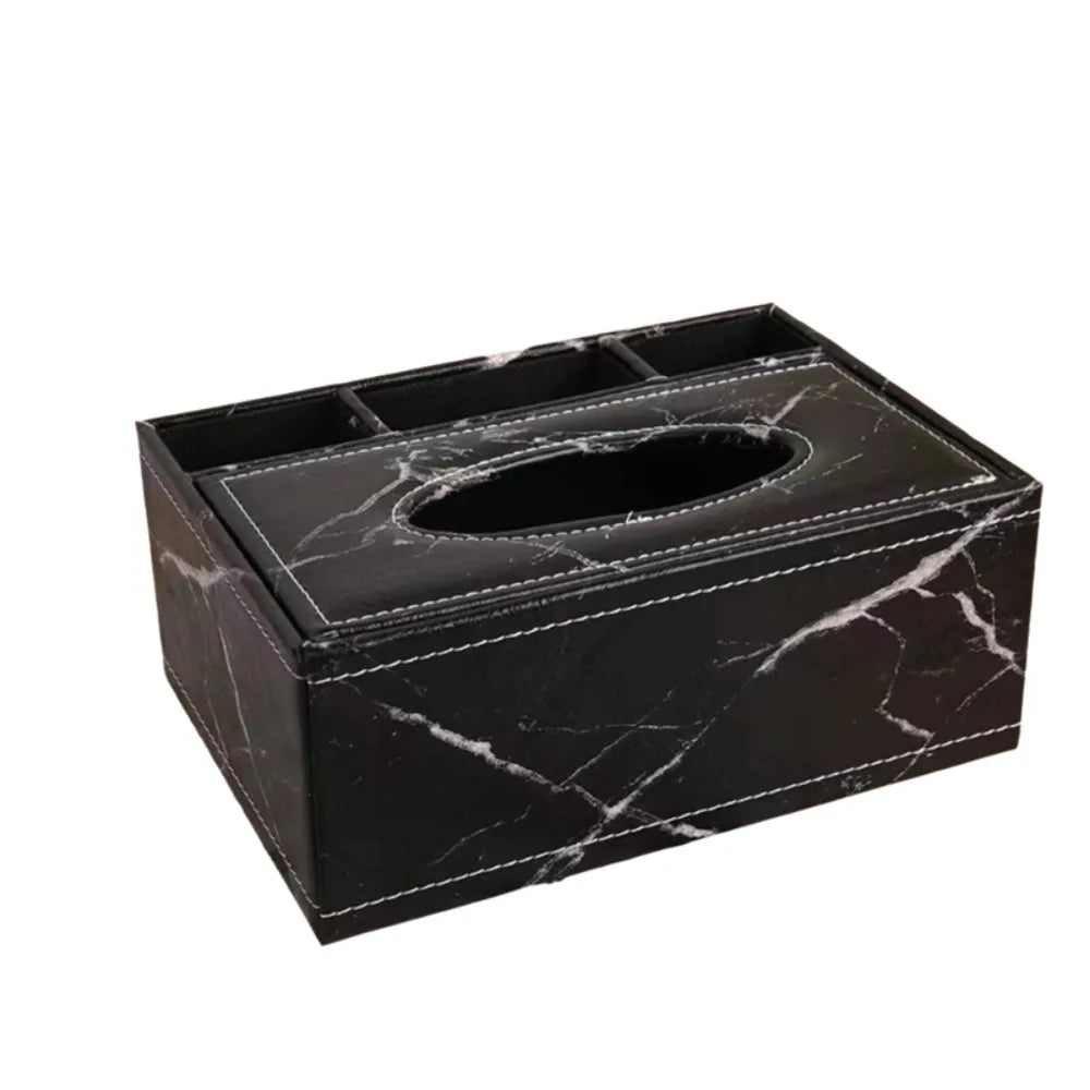 boîte mouchoirs simili cuir noire classique compartiments rangement télécommande objetos divers
