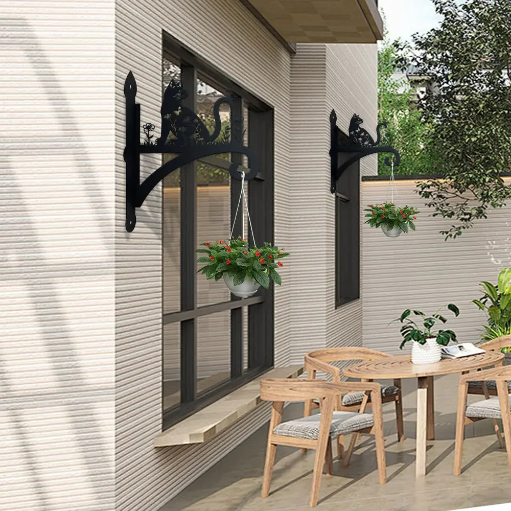 support mural chat fleurs papillons suspendre plante lanterne fixation facile jardin déco noire blanc