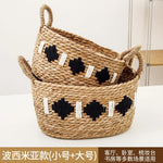 panier tissé rotin naturel blanc noir franges motifs ethniques boho respectueux environnement