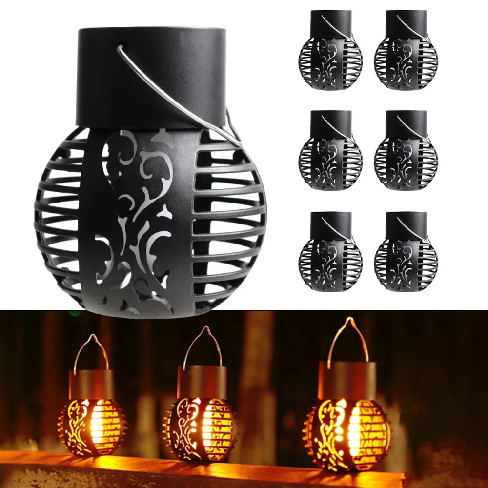lanterne solaire effet flamme ornements floraux moderne extérieur autoinstallation led noir