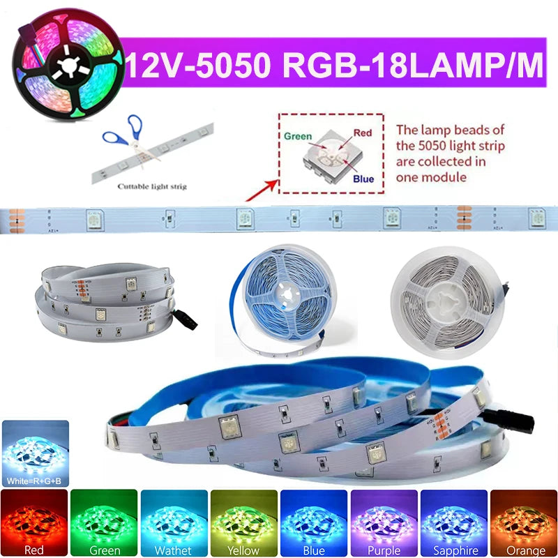 ruban led multicolore moderne télécommande 30m adhésif led rgb 12v non étanche
