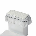 couvre seize toilette brodé bleu marine blanc élégant classique tissu épais plis franges