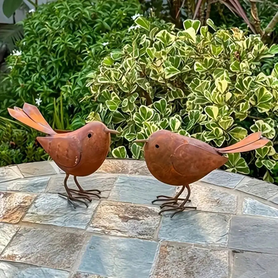 statues oiseaux marron rouille aspect rustique decoration exterieure pots fleurs bassin jardin rustic champetre