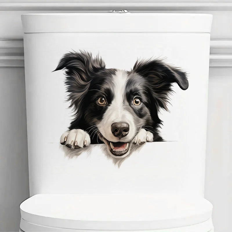 sticker mural border collie adhésif animal compagnie moderne chambre toilette décoration intérieur vinyle pvc