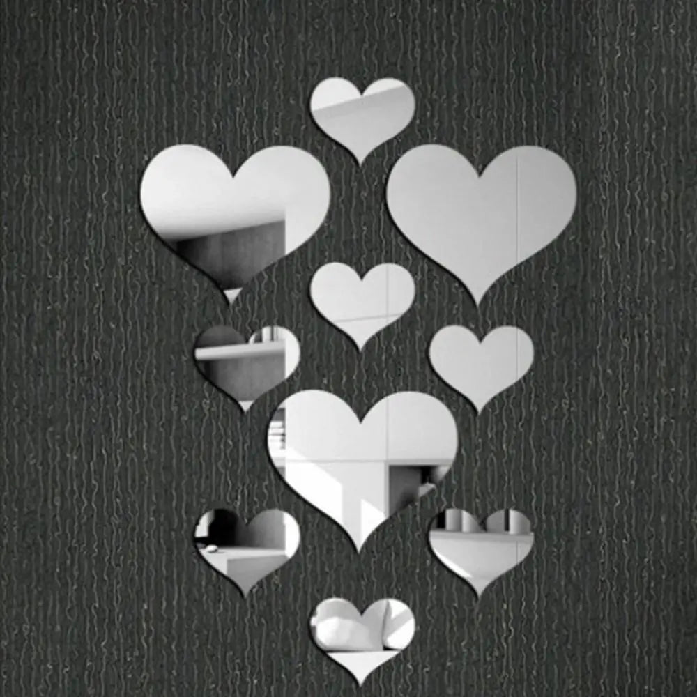 décoration murale adhésive coeurs miroirs argent doré moderne or brillant rose doré