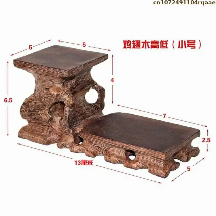support table bois sculpté artisanal marron foncé miniatures collections décoration