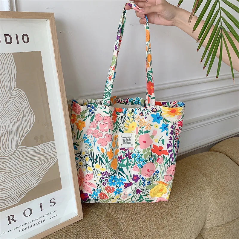 sac main femme toile florale motif fleurs rouge décontracté polyvalent doux polyester