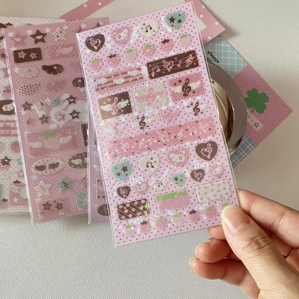 autocollants kawaii adhésifs notes musicales coeurs étoiles fruits géométriques rose blanc marron vert bleu