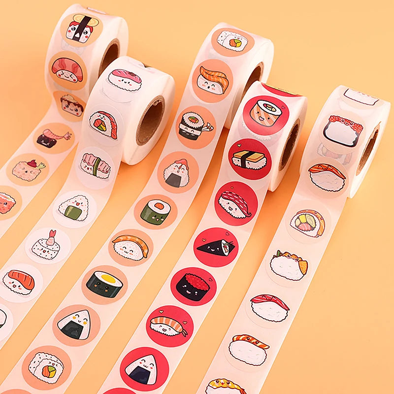 rubans autocollants sushis dessin animé blanc rouge vert noir orange jaune rose beige exprès