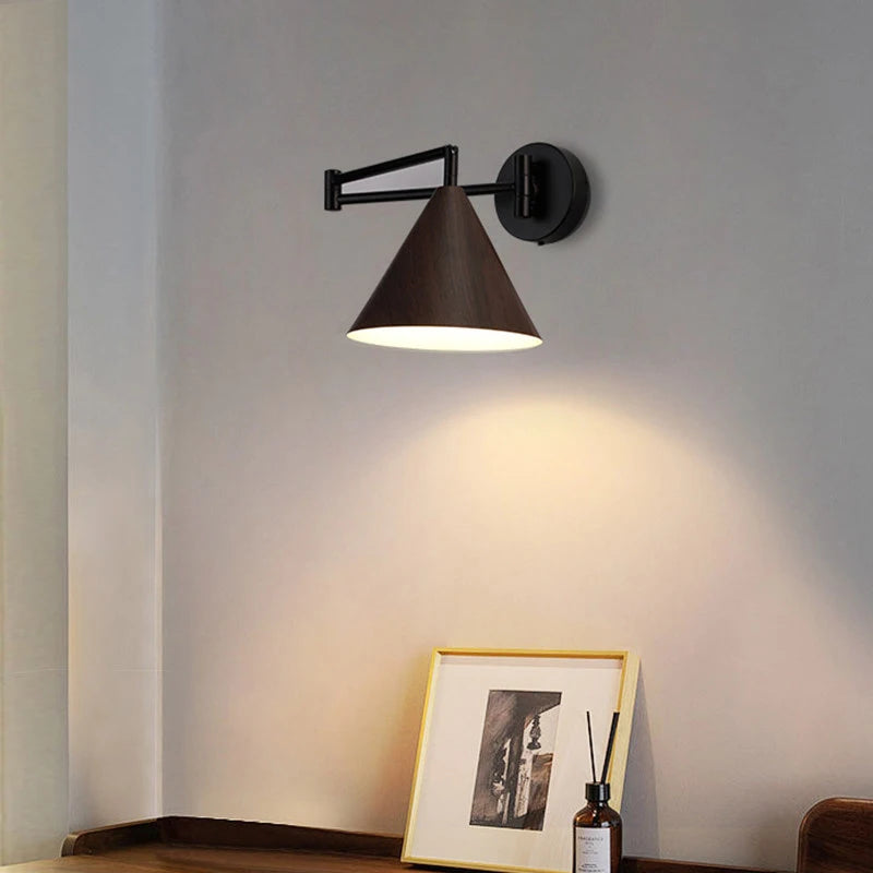 lampe murale moderne conique noire bois ampoule e27 réglable chambre cuisine étude entree salle