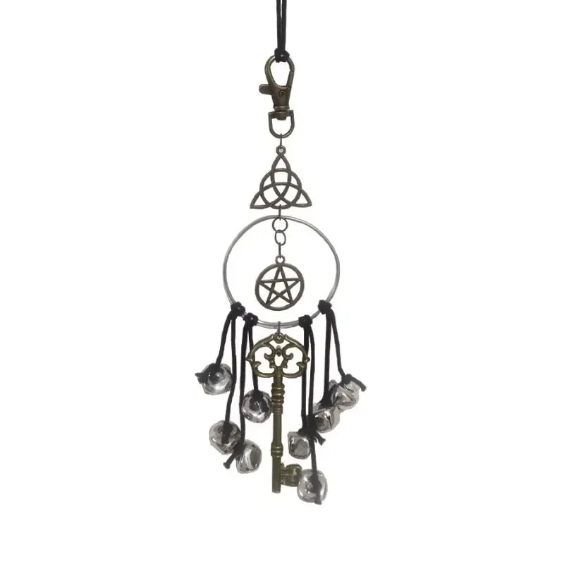 porte clés vintage pentagramme clé antique clochettes boho chic ornement métallique doré chaîne noire
