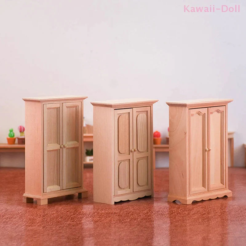 armoire miniature bois naturel classique intérieur poupée collection deco traditionnelle rustique