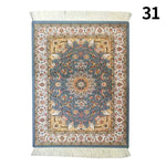 tapis ornements floraux géométriques franges blanches non glissant rouge vert beige